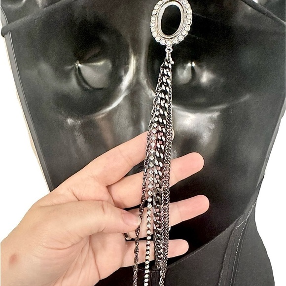 Divina Pele Rayon Frayed Dress Open Back Detachable Embellished Rhinestone Charm - Picture 6 of 11